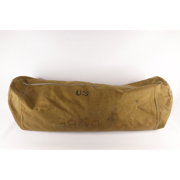 Vintage Distressed US Military Issue Large Handled Canvas Duffel Bag Drab Brown